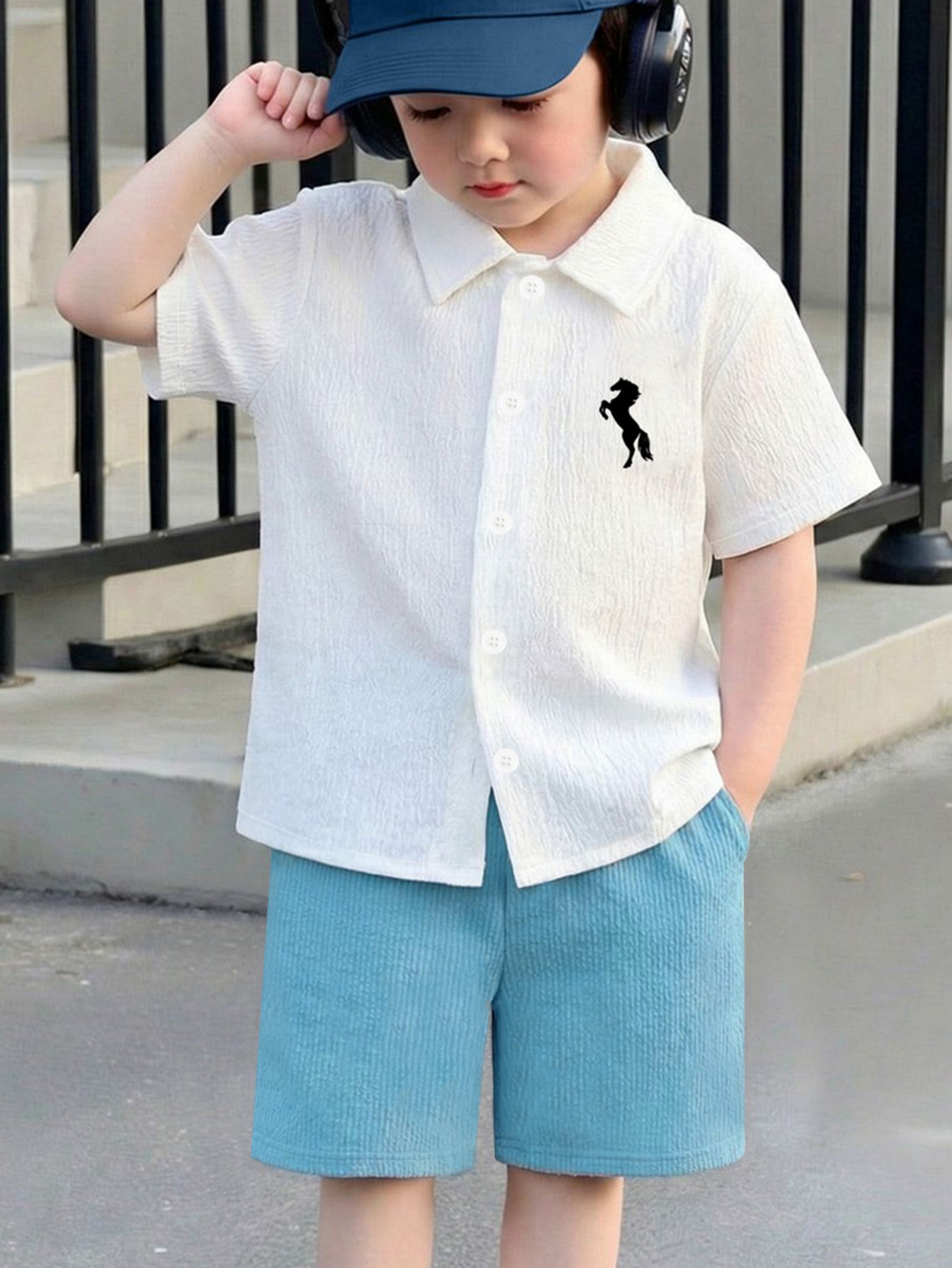Boys Collared Shirt and Corduroy Shorts Set