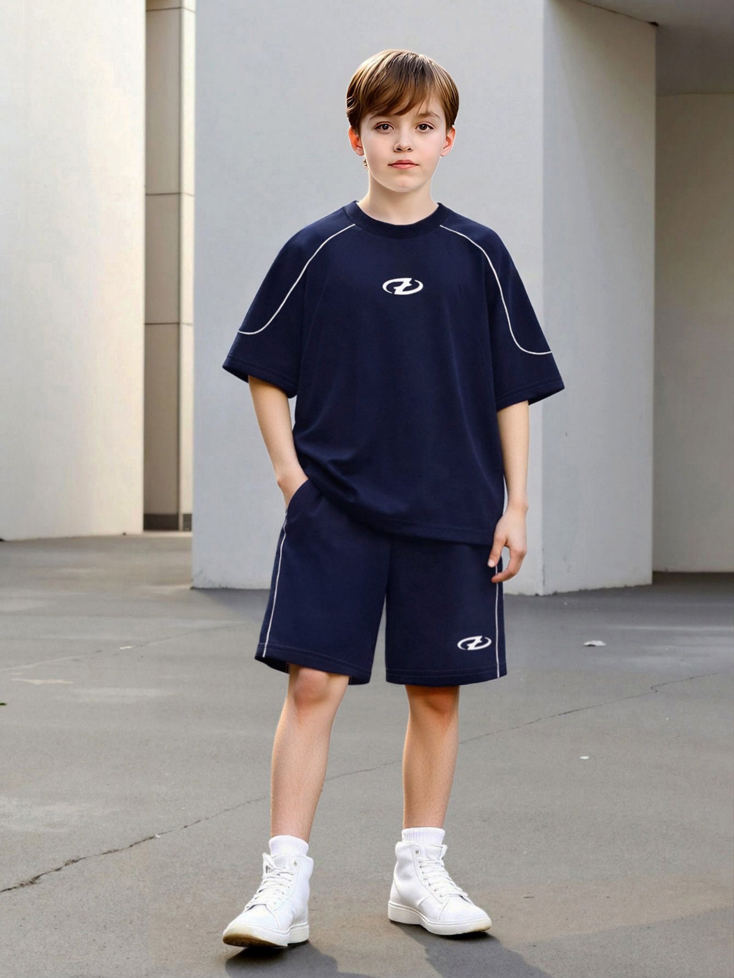 Oversized Dark Blue T-Shirt and Shorts Set