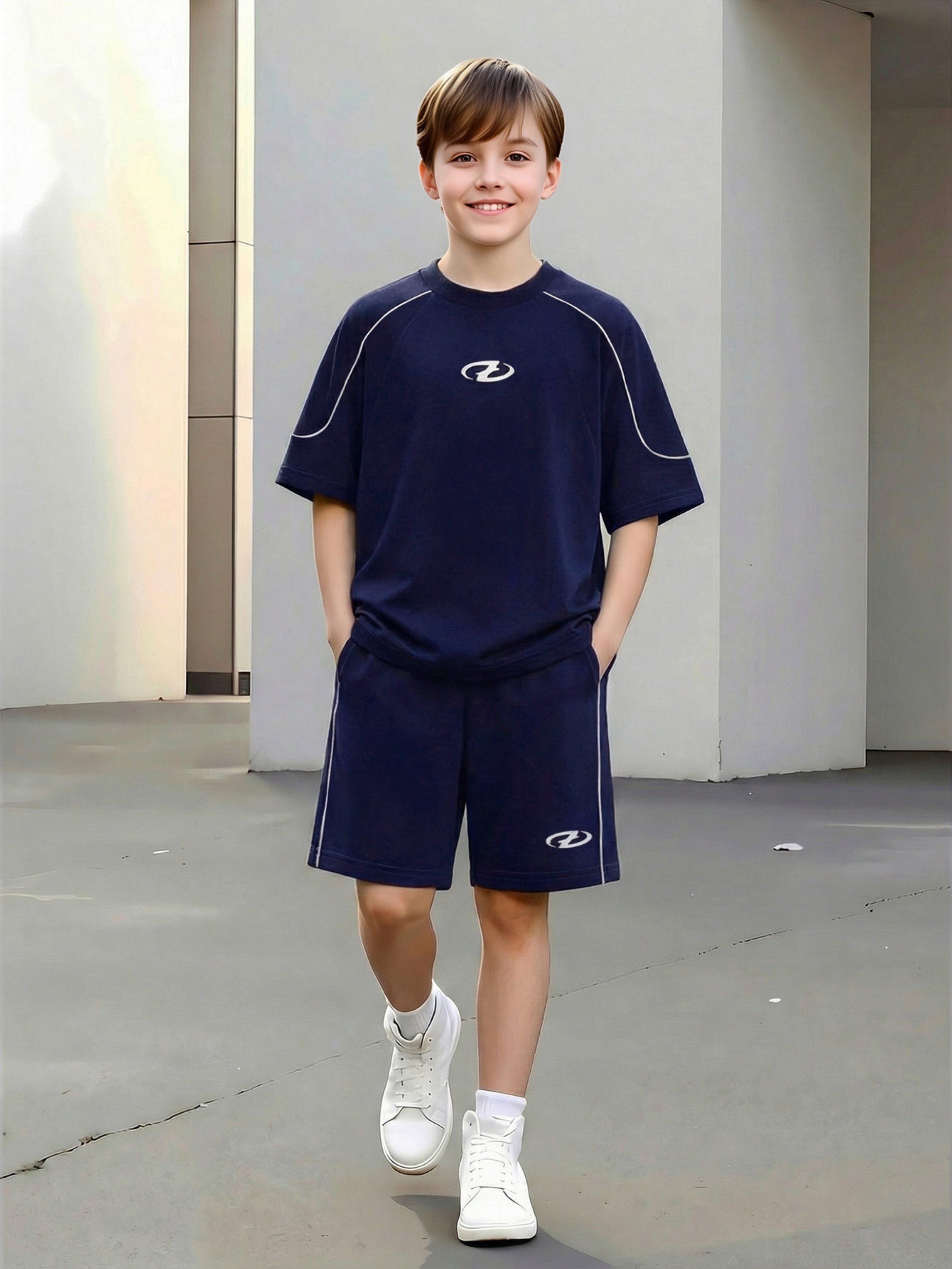 Oversized Dark Blue T-Shirt and Shorts Set