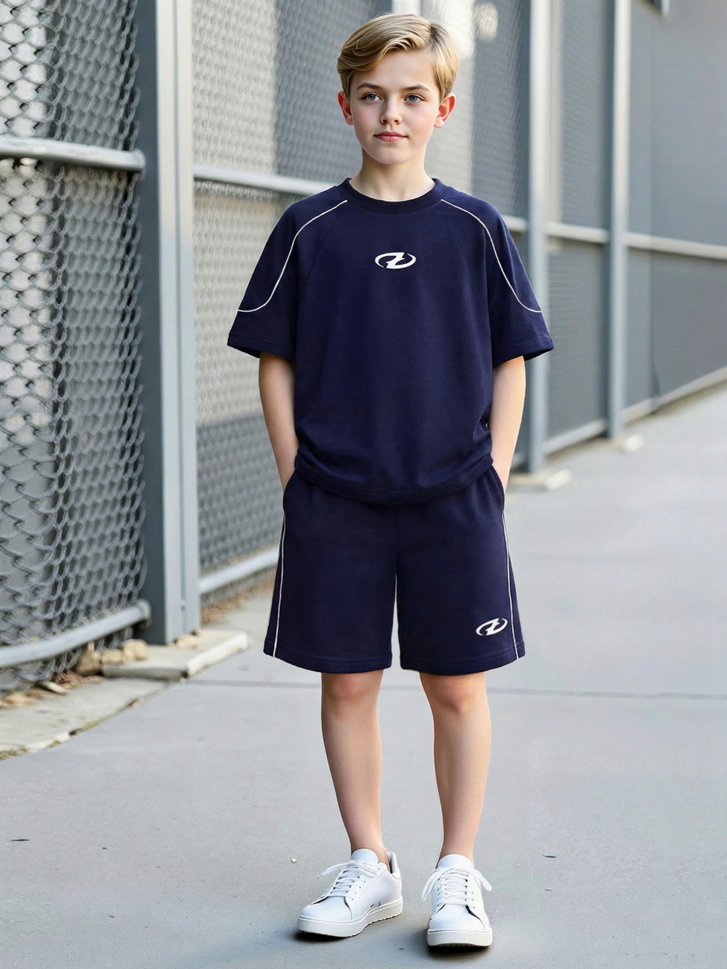Oversized Dark Blue T-Shirt and Shorts Set