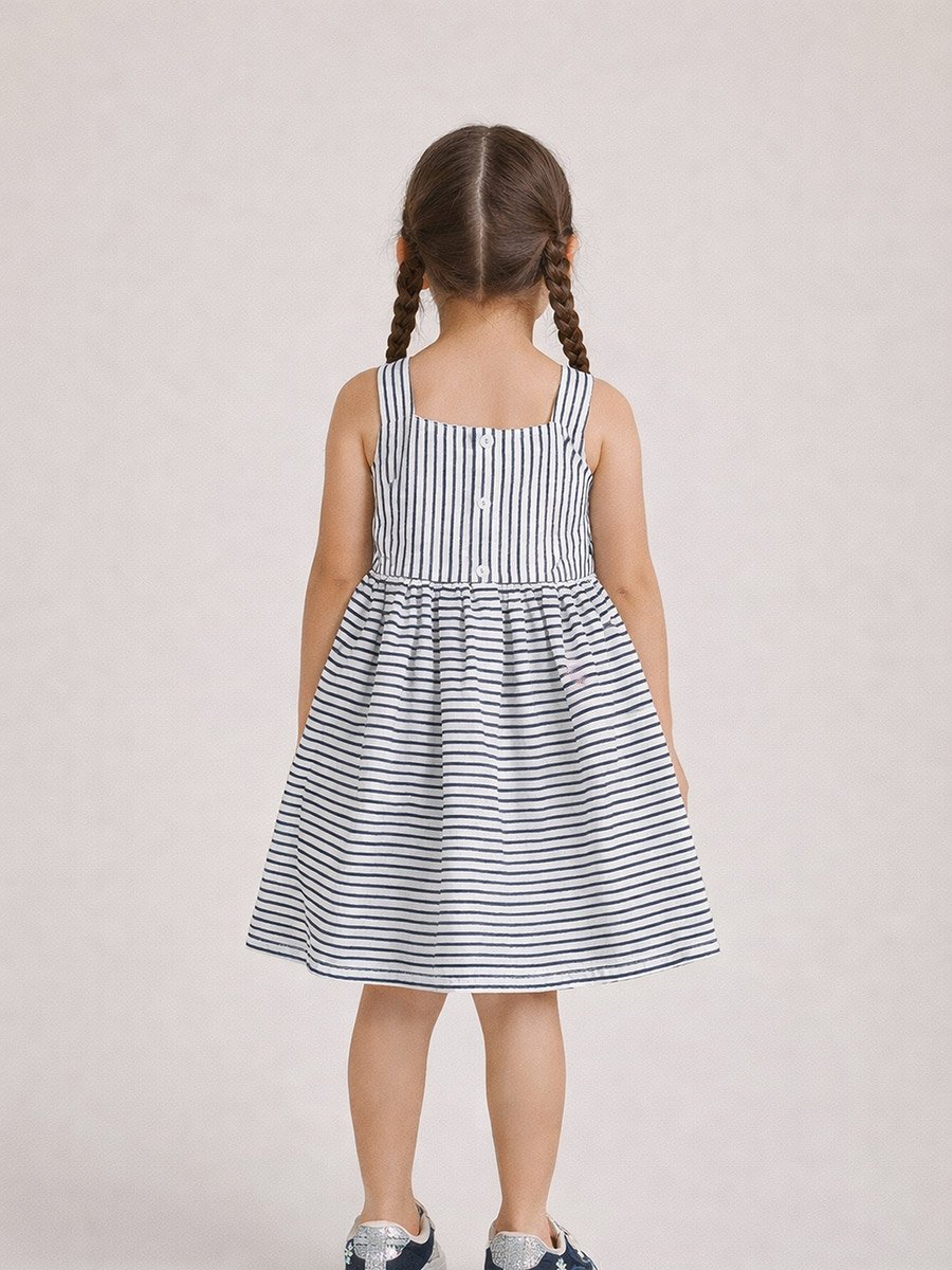Girls Woven Striped Dress with Bow Detail