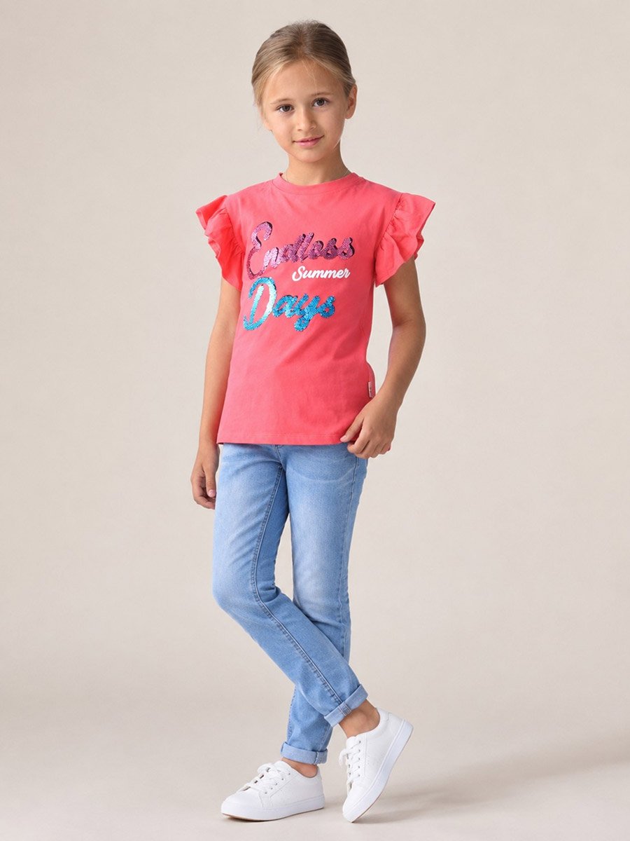 Girls Ruffle Sleeve Sequin T-Shirt
