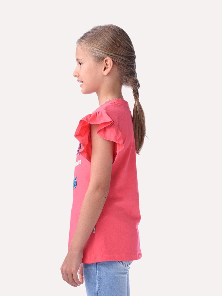 Girls Ruffle Sleeve Sequin T-Shirt