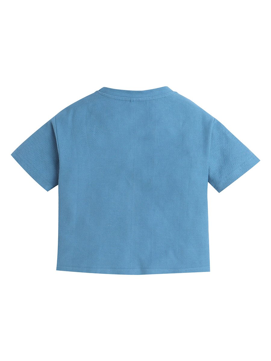 تيشيرت بياقة دائرية محبوك بتفاصيل بارزة الملمس للأولاد