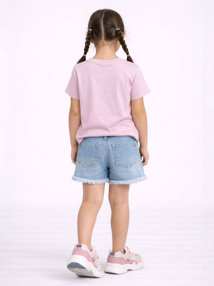 Girls Beach Graphic Round Neck T-Shirt