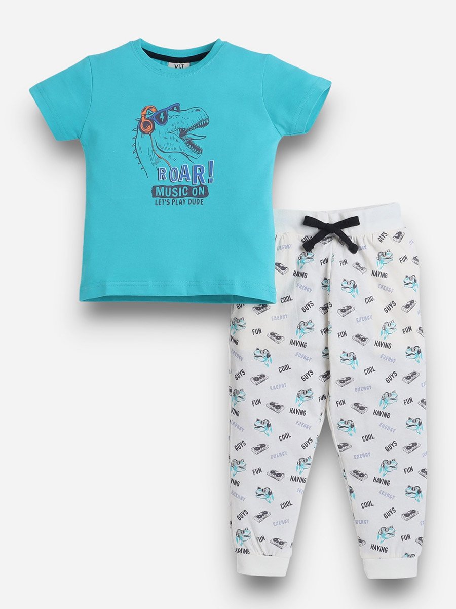 Boys Cotton T-Shirt and All-Over Printed Pyjama Set