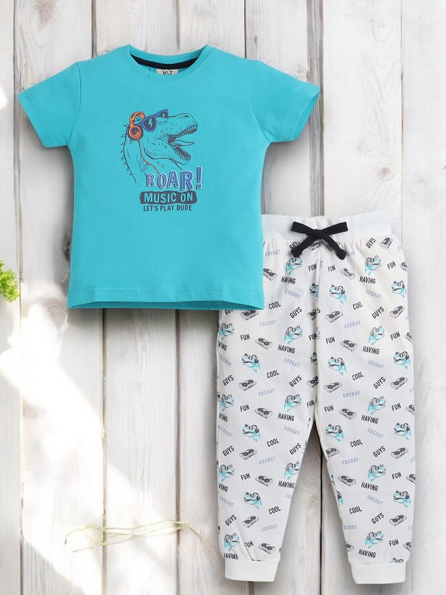 Boys Cotton T-Shirt and All-Over Printed Pyjama Set