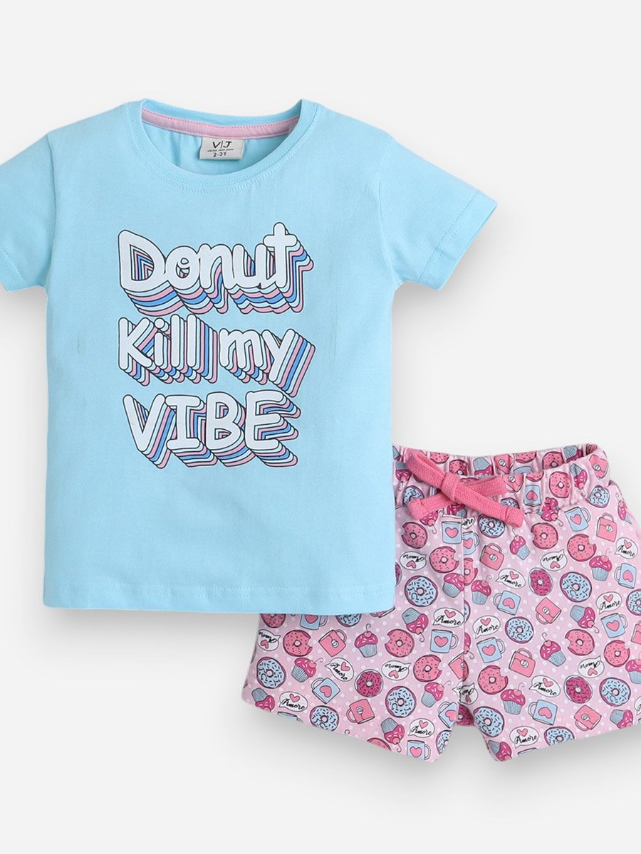 Girls Text Print T-Shirt and Shorts Set