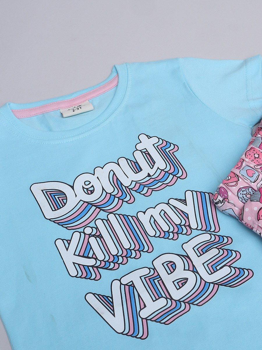 Girls Text Print T-Shirt and Shorts Set