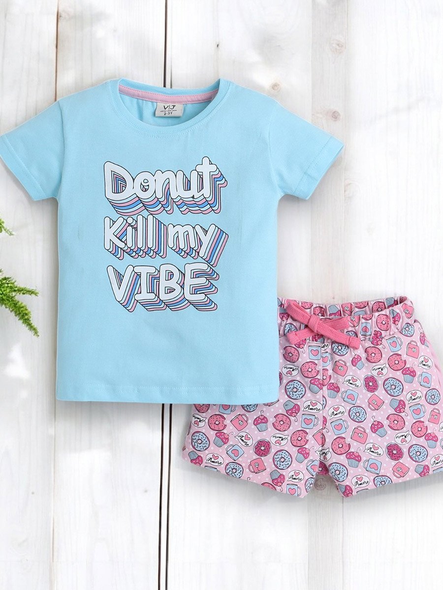 Girls Text Print T-Shirt and Shorts Set