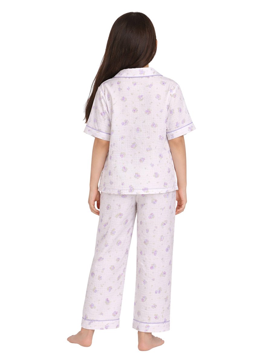 Girls Floral Print Muslin Cotton Shirt and Pyjama Set