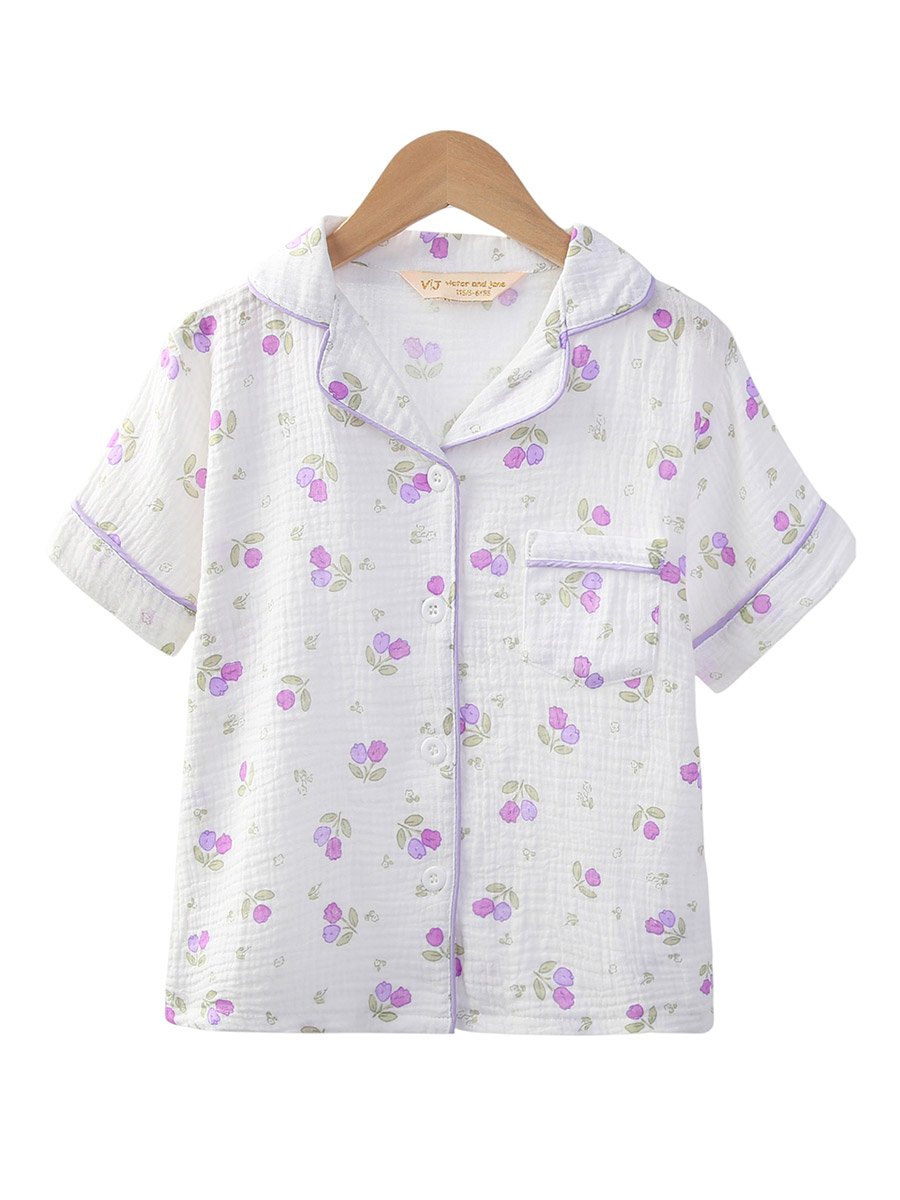 Girls Floral Print Muslin Cotton Shirt and Pyjama Set