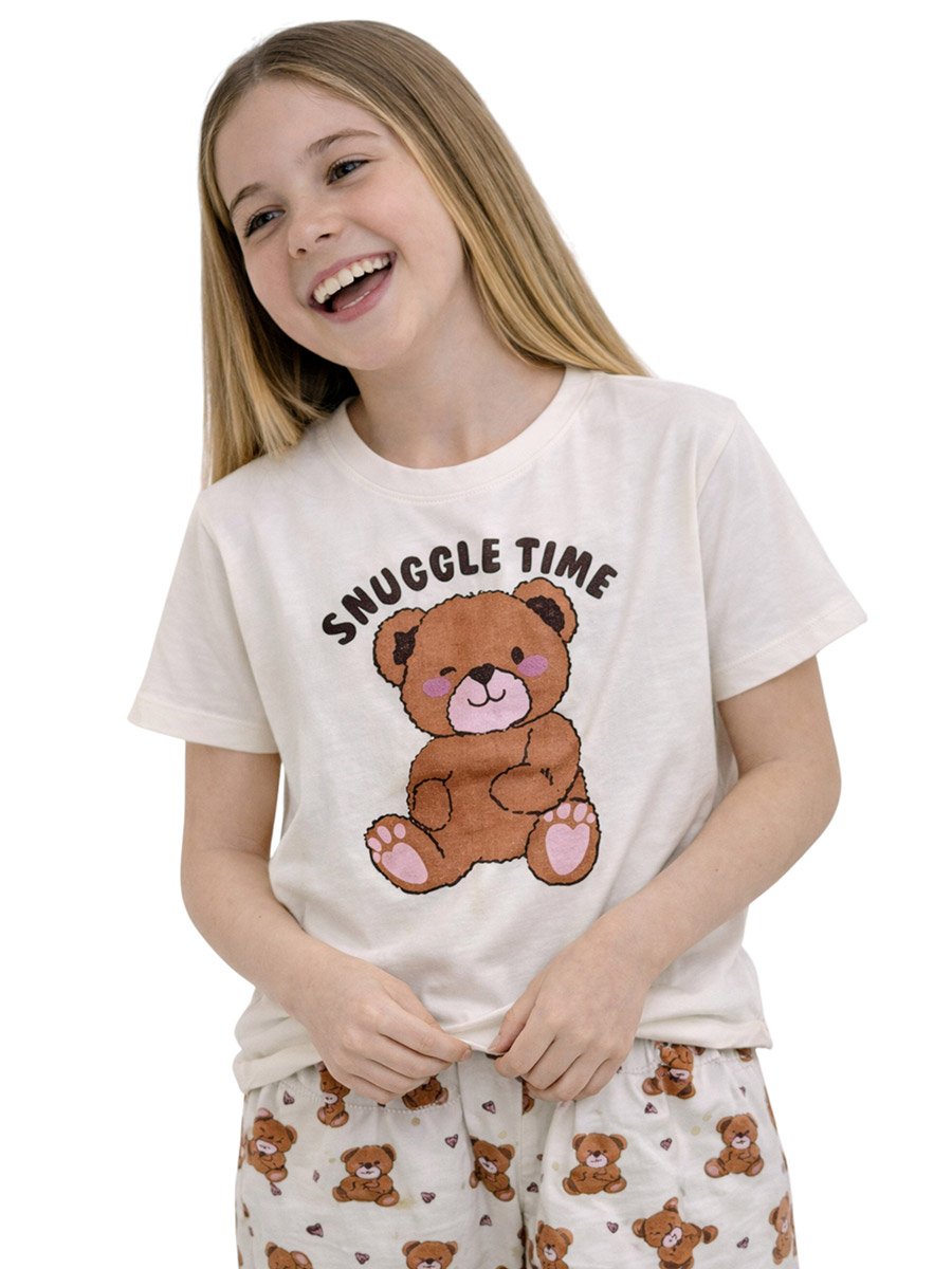 Girls Teddy Print T-Shirt and Cuffed Pyjama Set