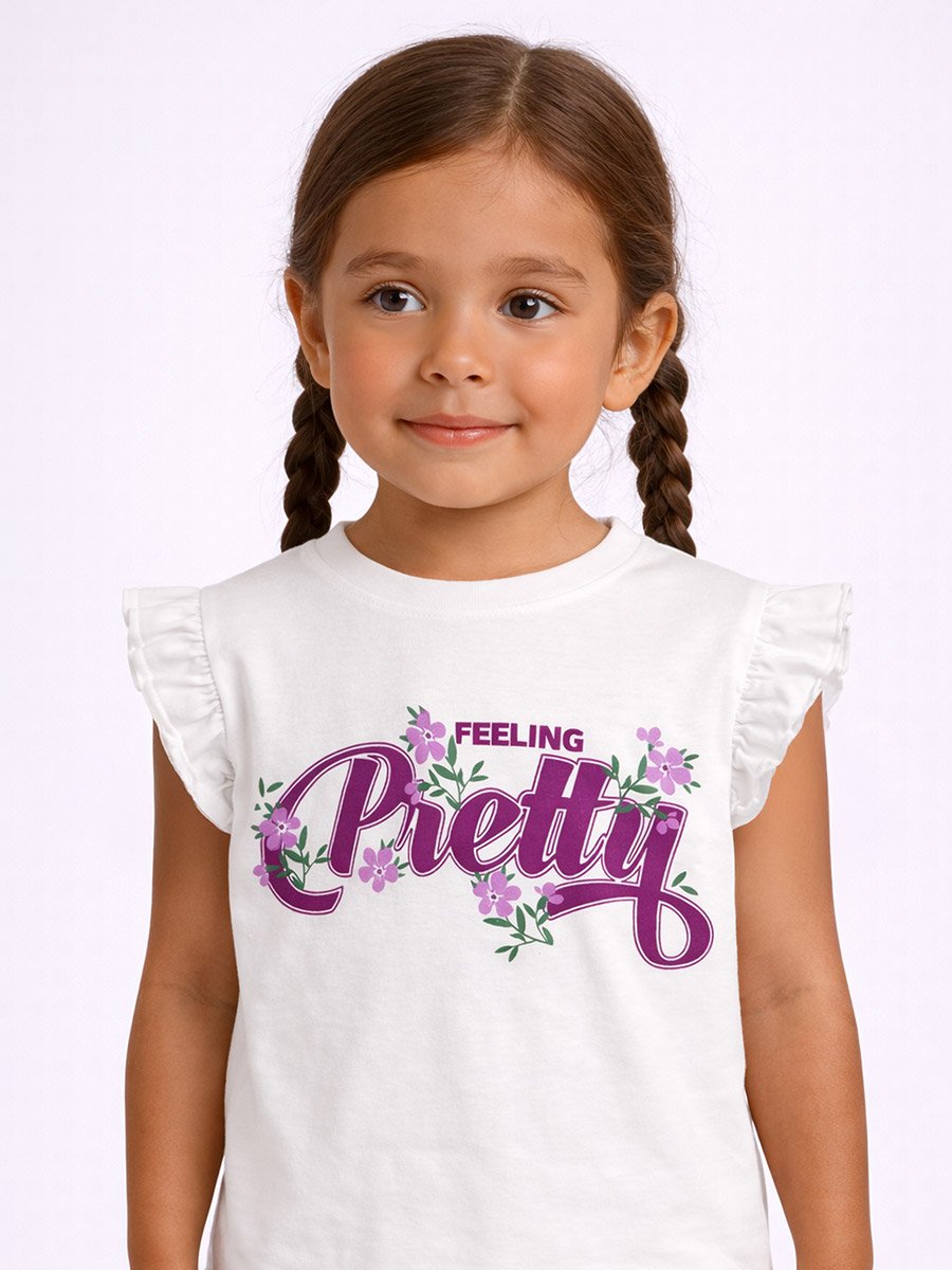 Girls Frill Sleeve Top and Floral Shorts Set