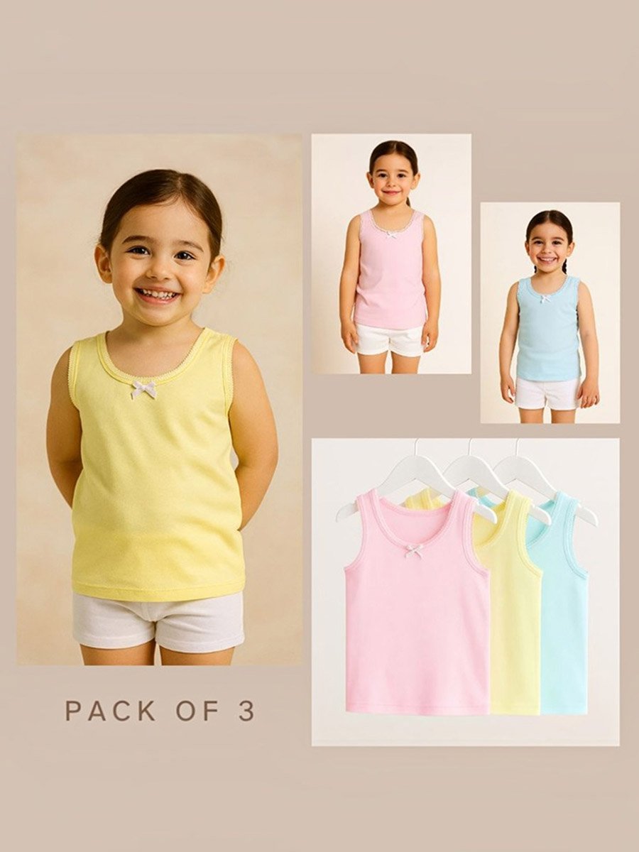 Pack of 3 - Girls Cotton Vests