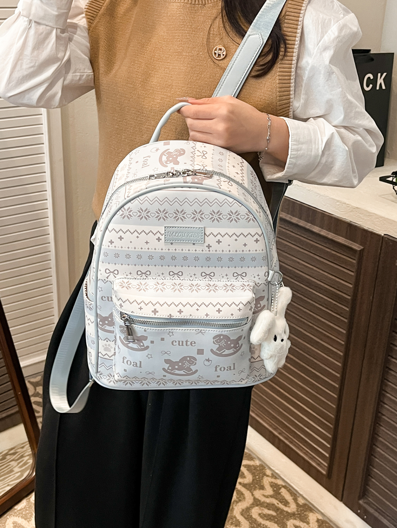 Girls Printed Backpack with Front Pocket
