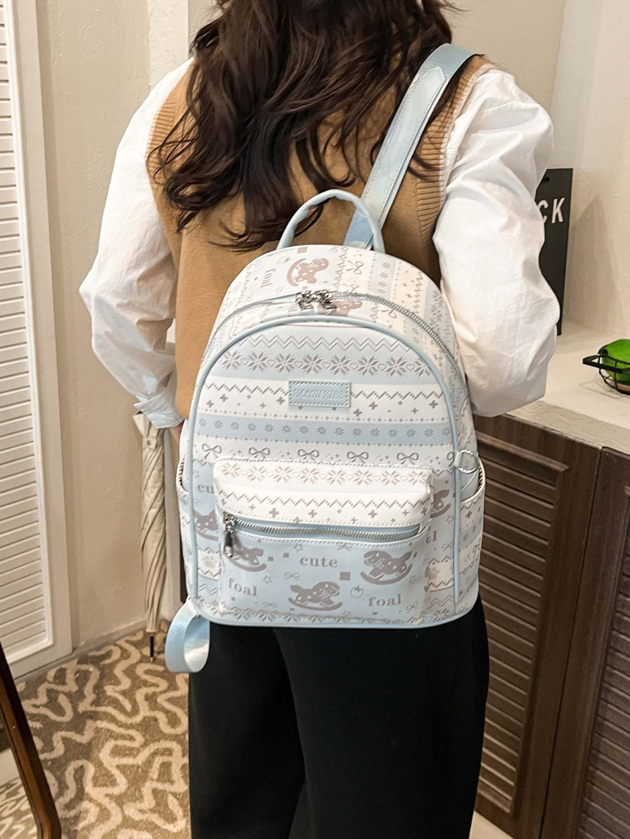Girls Printed Backpack with Front Pocket
