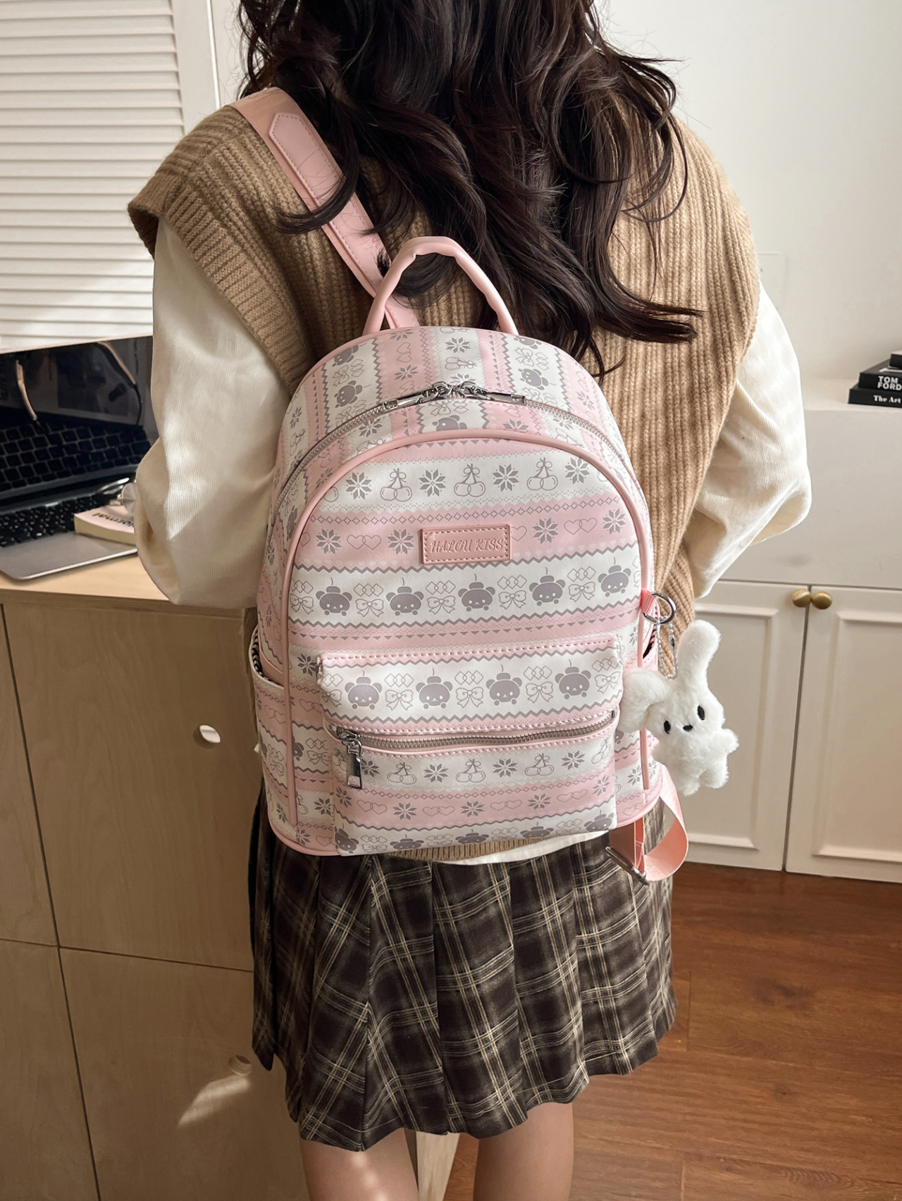 Girls Printed Backpack with Front Pocket