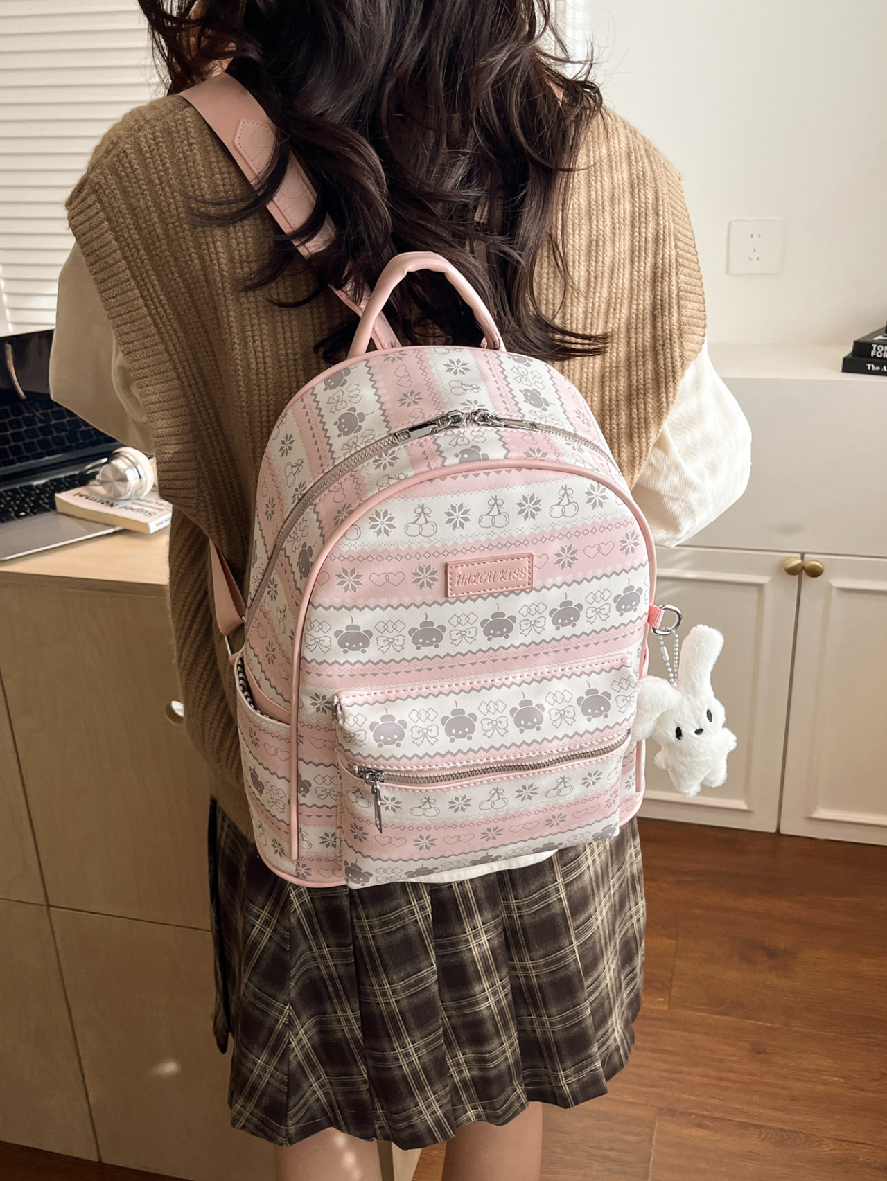 Girls Printed Backpack with Front Pocket