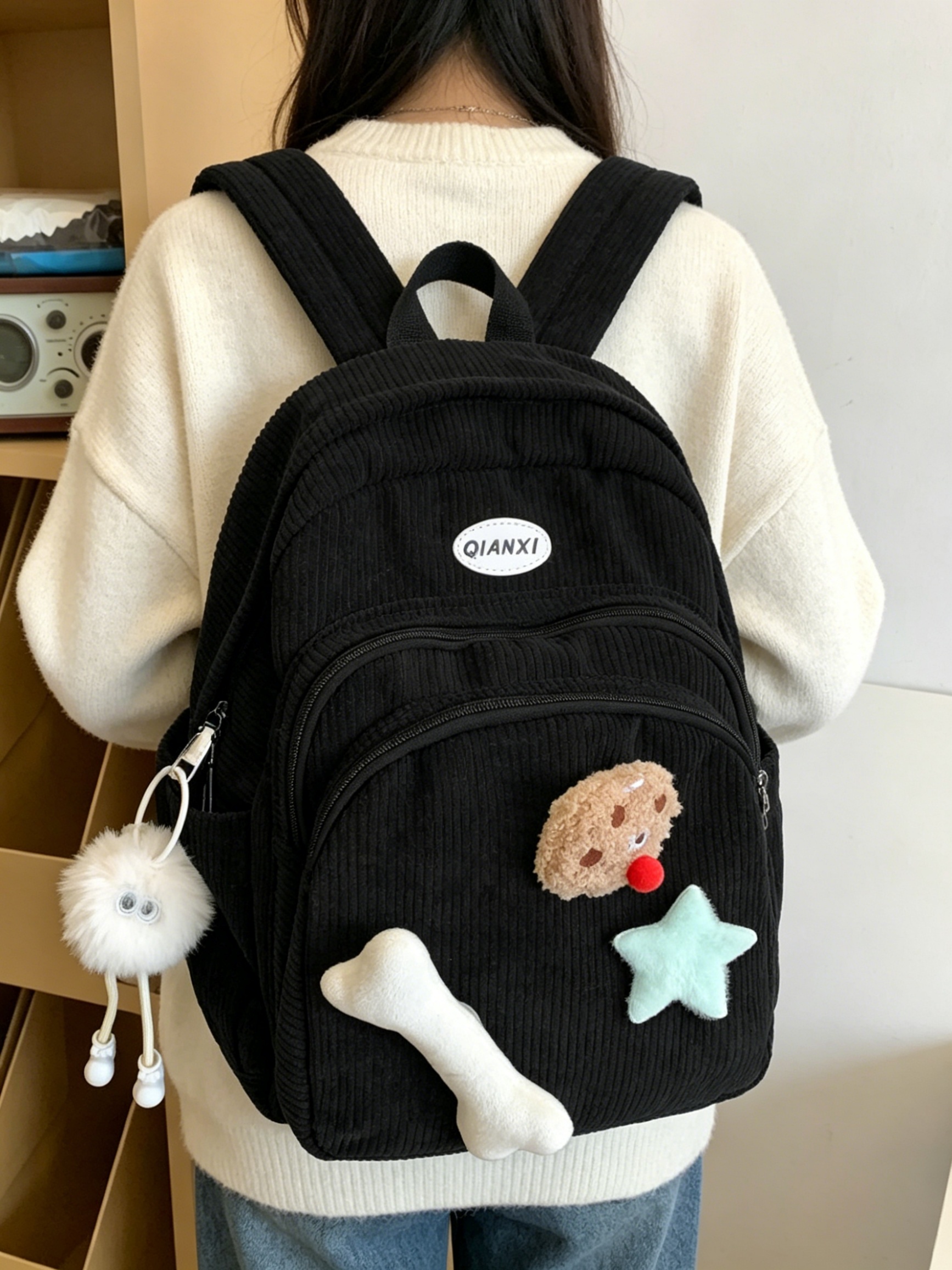 Girls Zip Backpack with Plush Charms