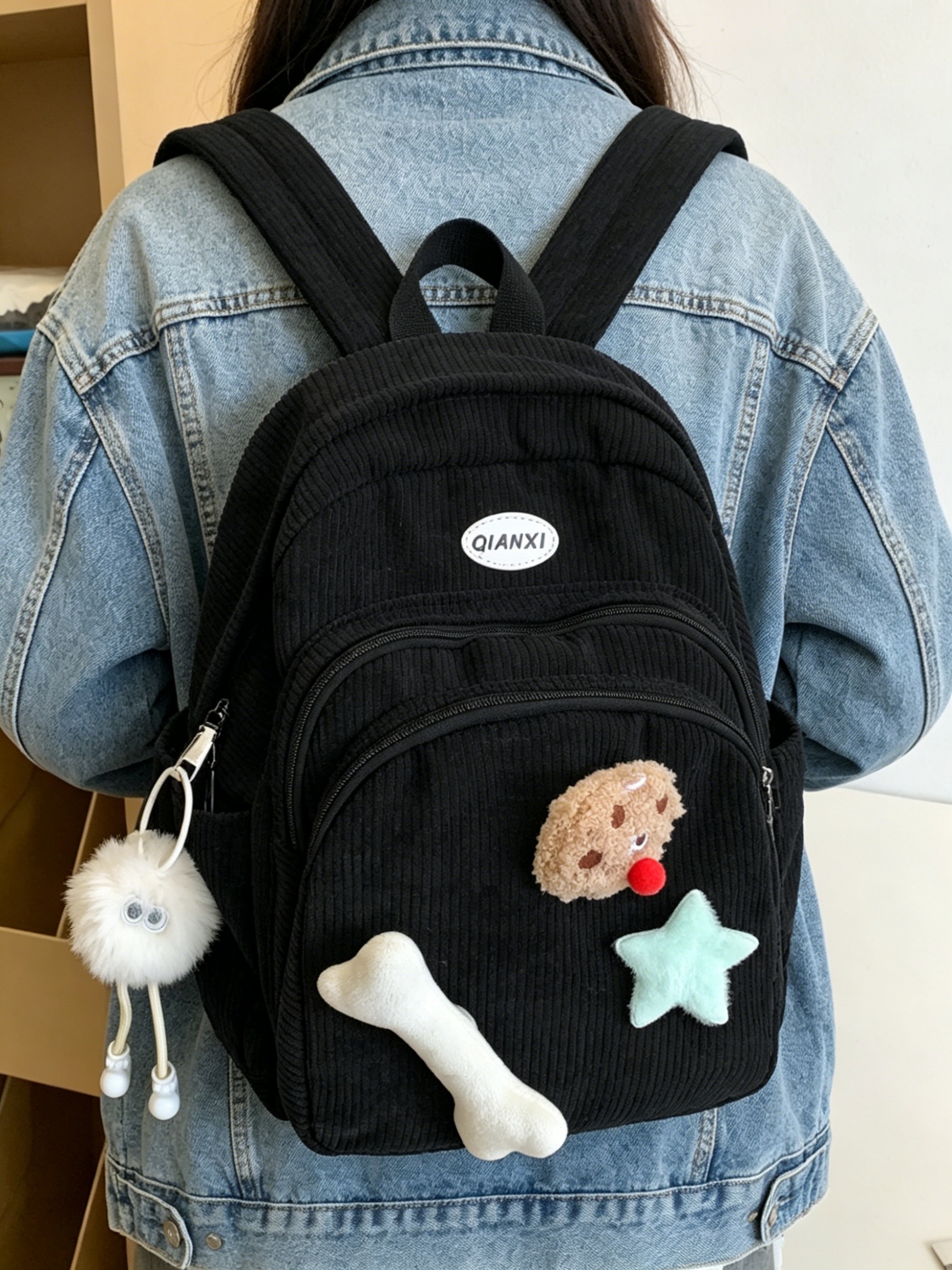 Girls Zip Backpack with Plush Charms