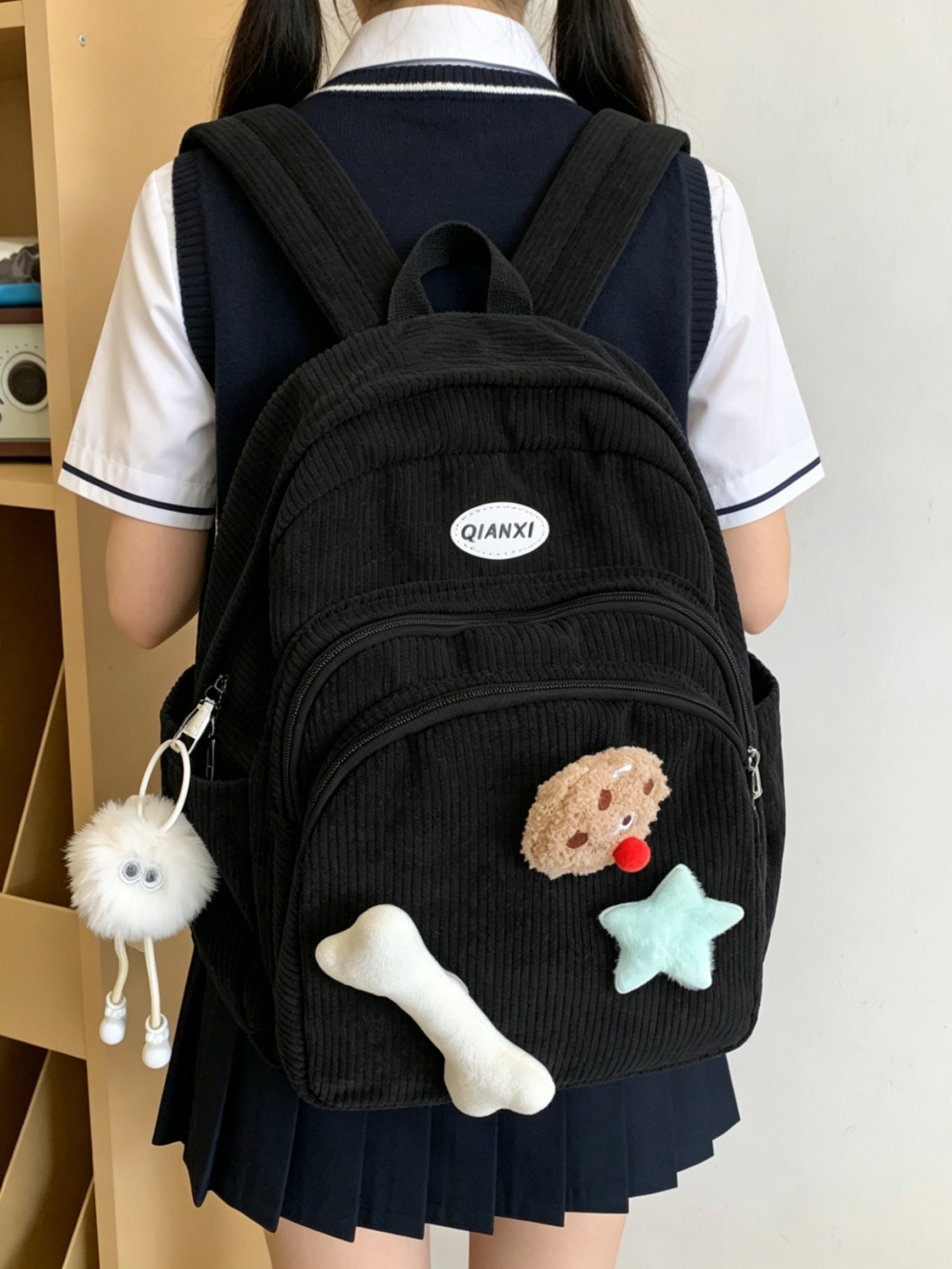 Girls Zip Backpack with Plush Charms