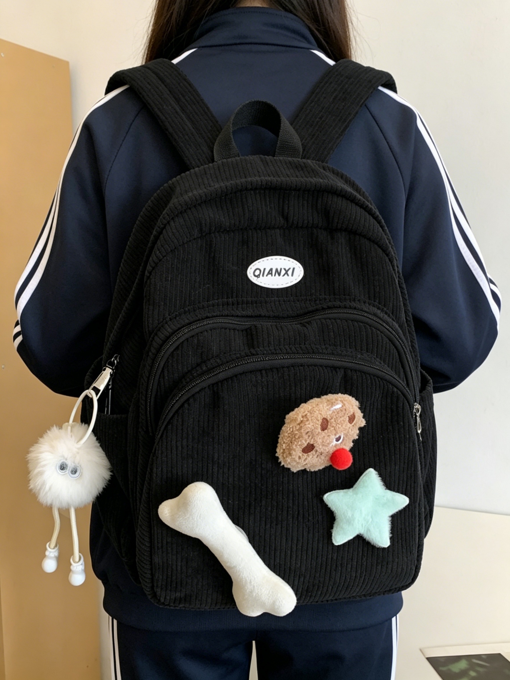 Girls Zip Backpack with Plush Charms