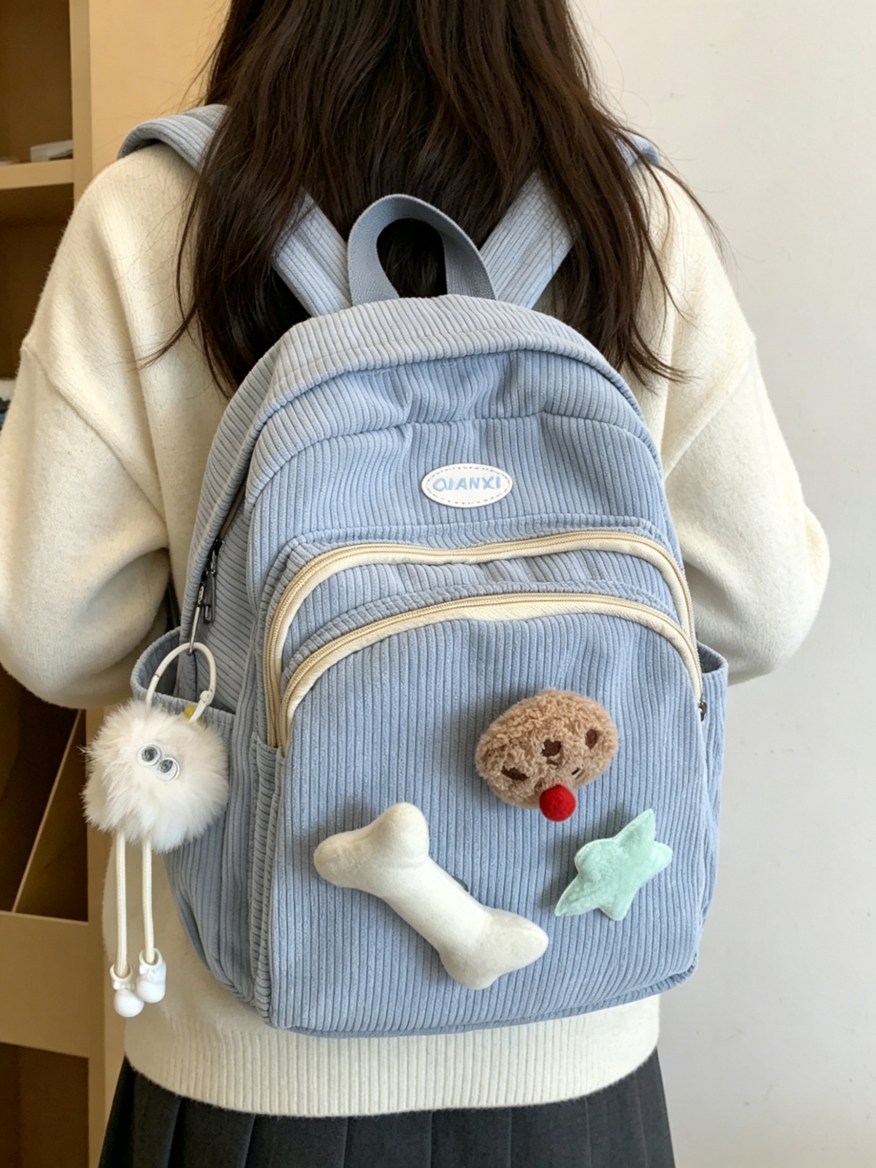 Girls Zip Backpack with Plush Charms