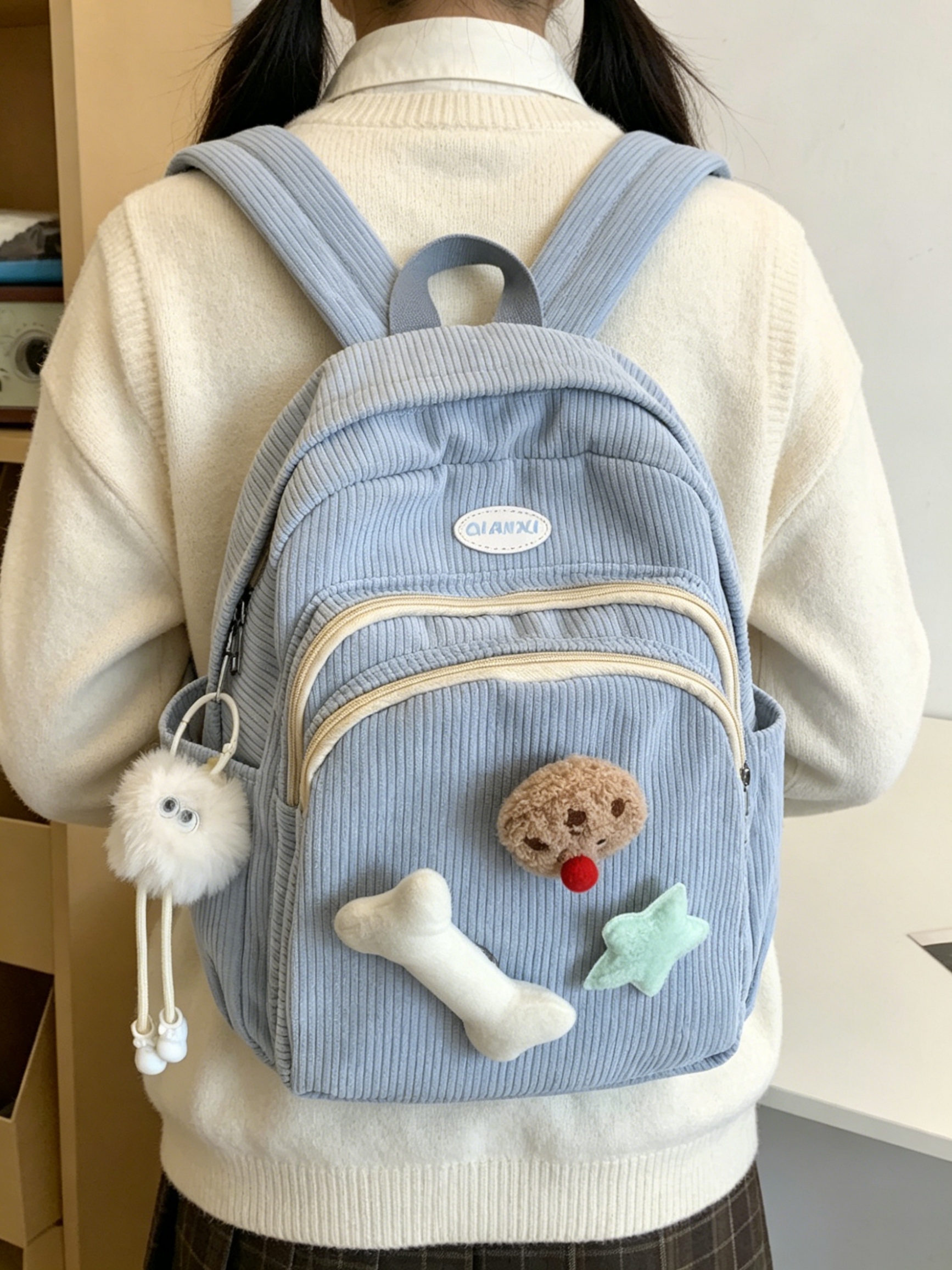 Girls Zip Backpack with Plush Charms