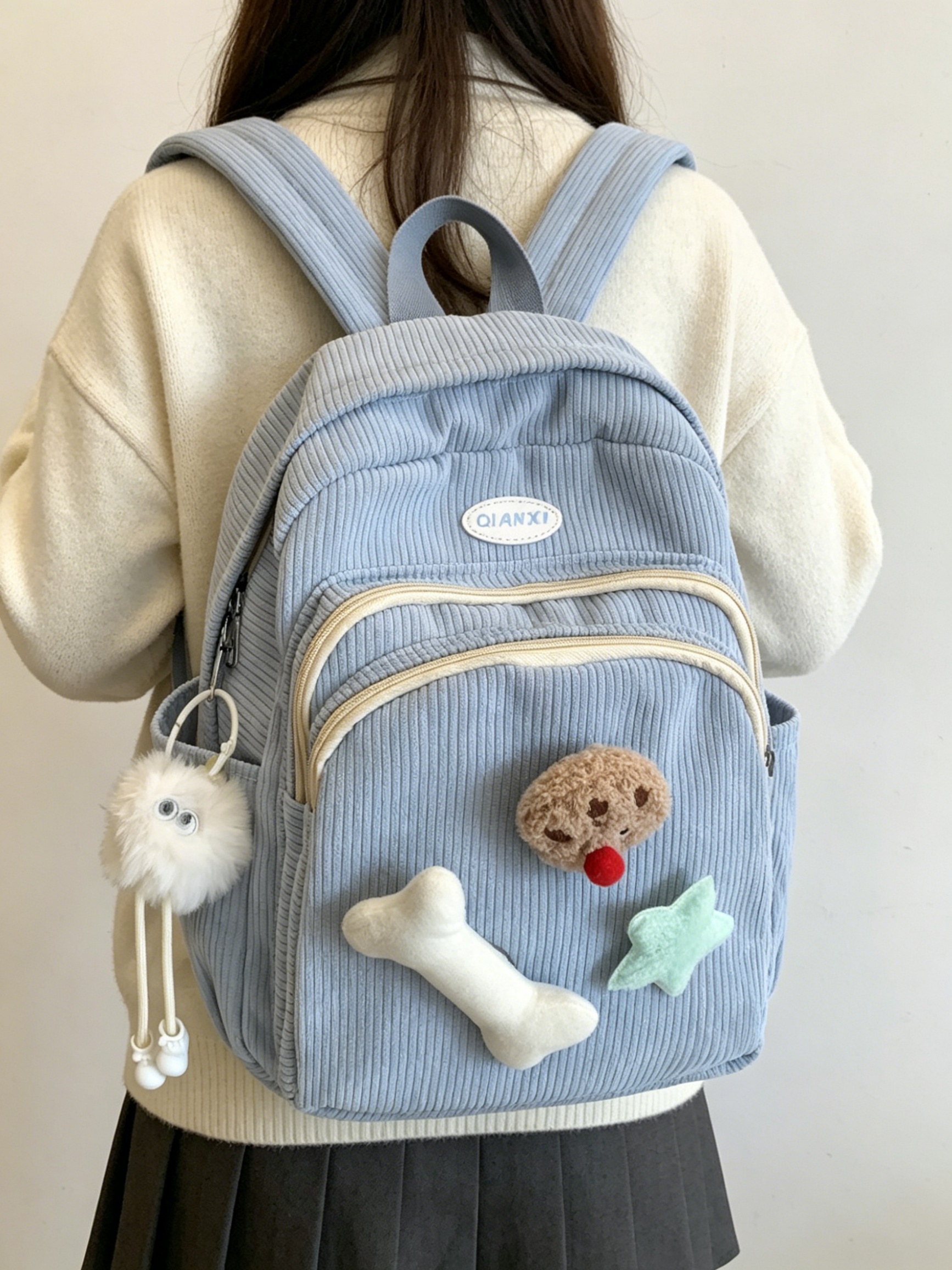 Girls Zip Backpack with Plush Charms