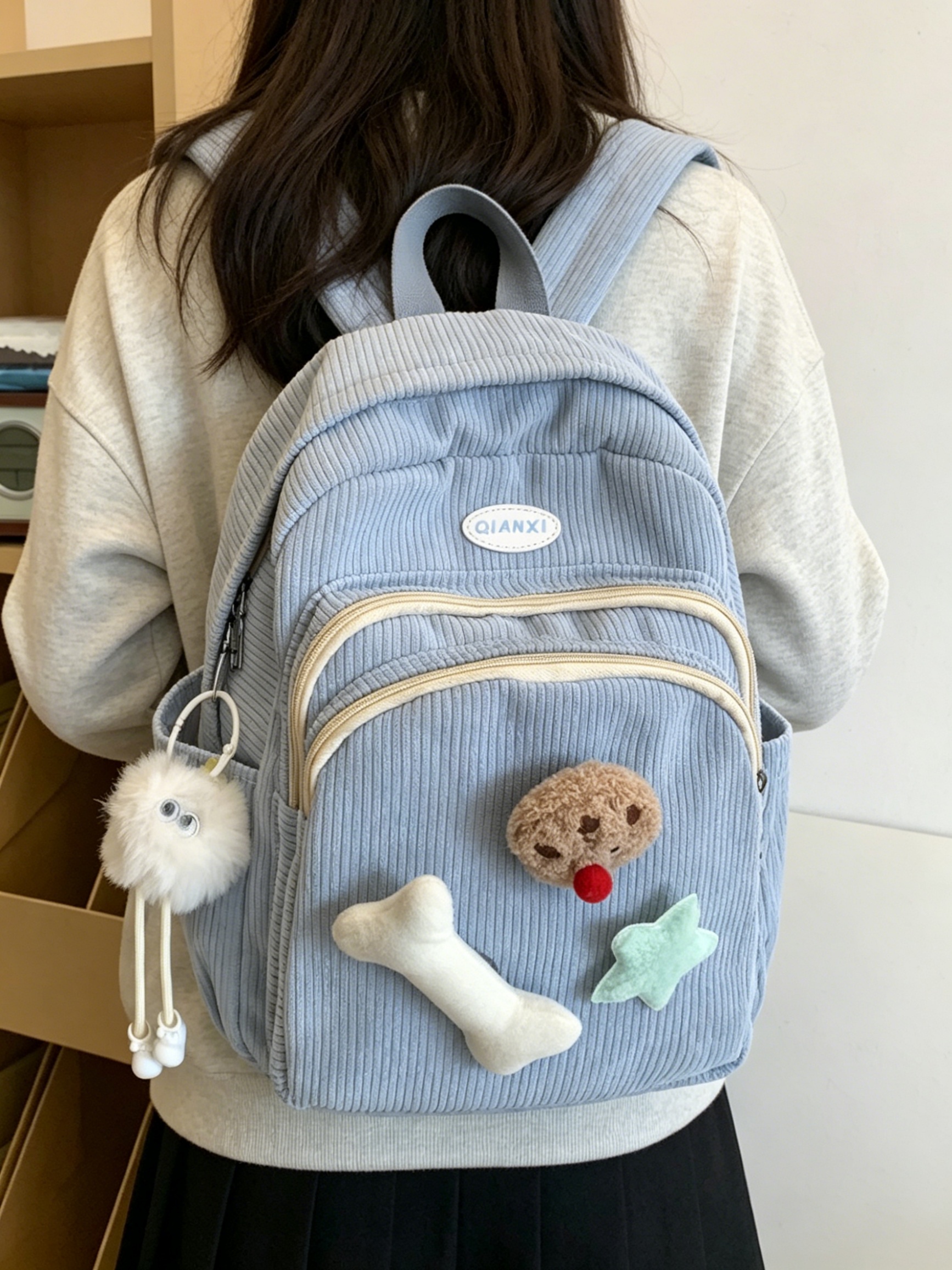 Girls Zip Backpack with Plush Charms