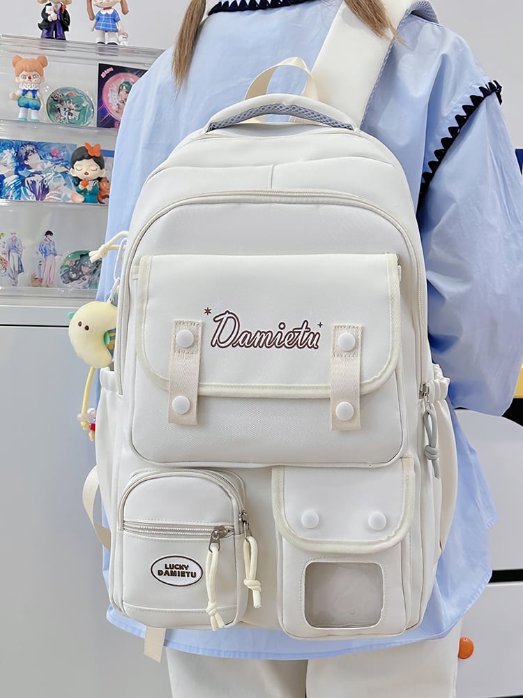 Girls Printed Pocket Backpack with Plush Charm