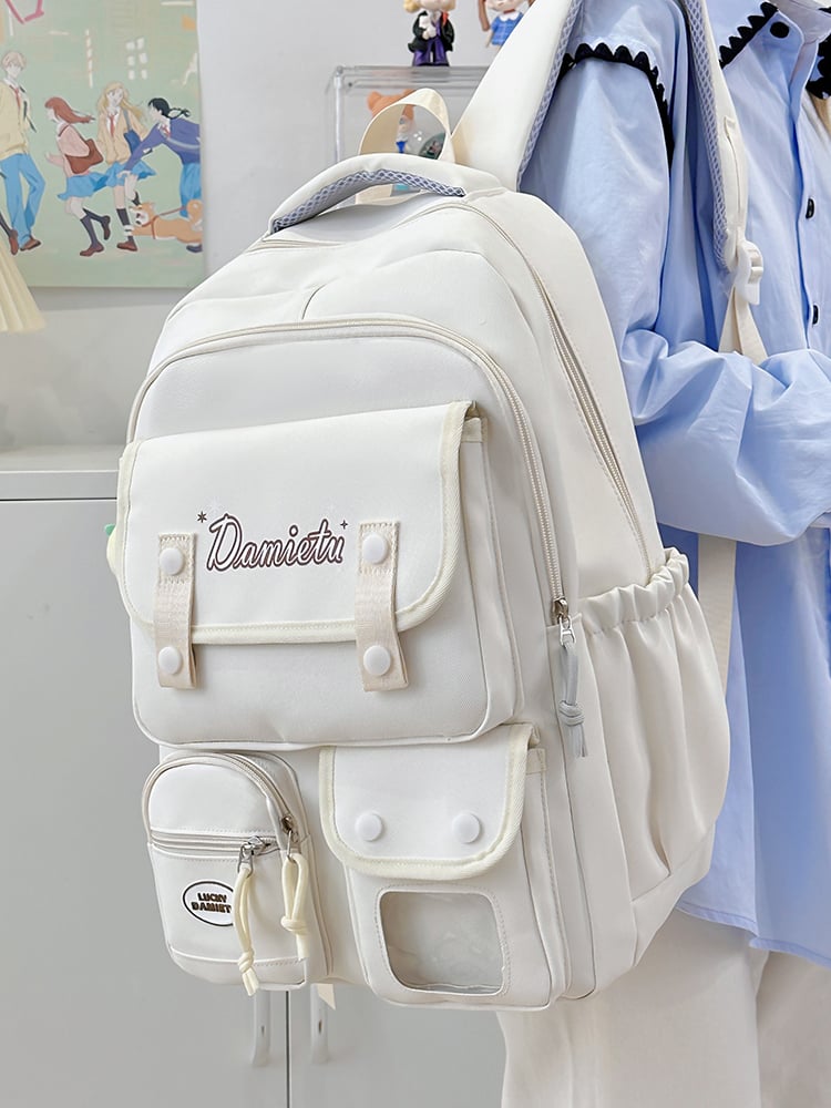 Girls Printed Pocket Backpack with Plush Charm