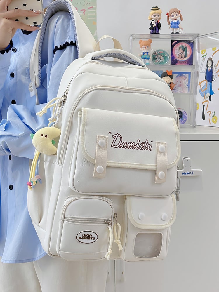 Girls Printed Pocket Backpack with Plush Charm
