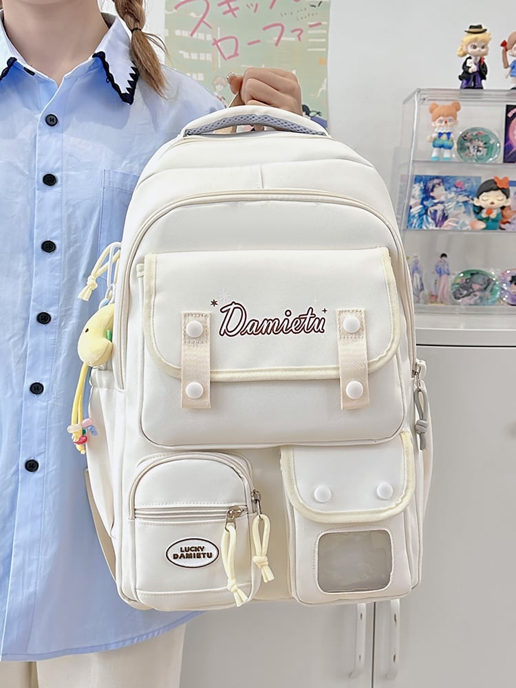 Girls Printed Pocket Backpack with Plush Charm