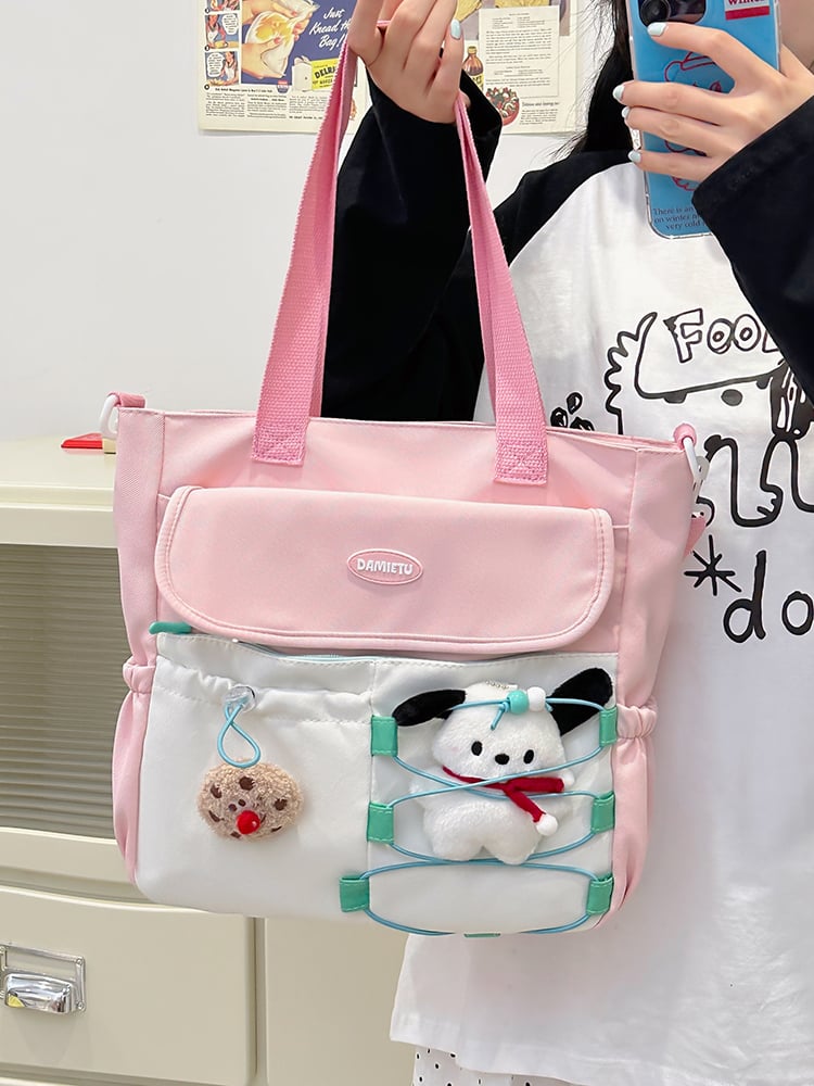Girls Flap Shoulder Bag with Plush Charm