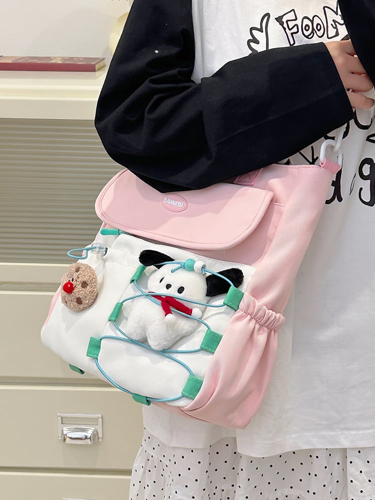 Girls Flap Shoulder Bag with Plush Charm