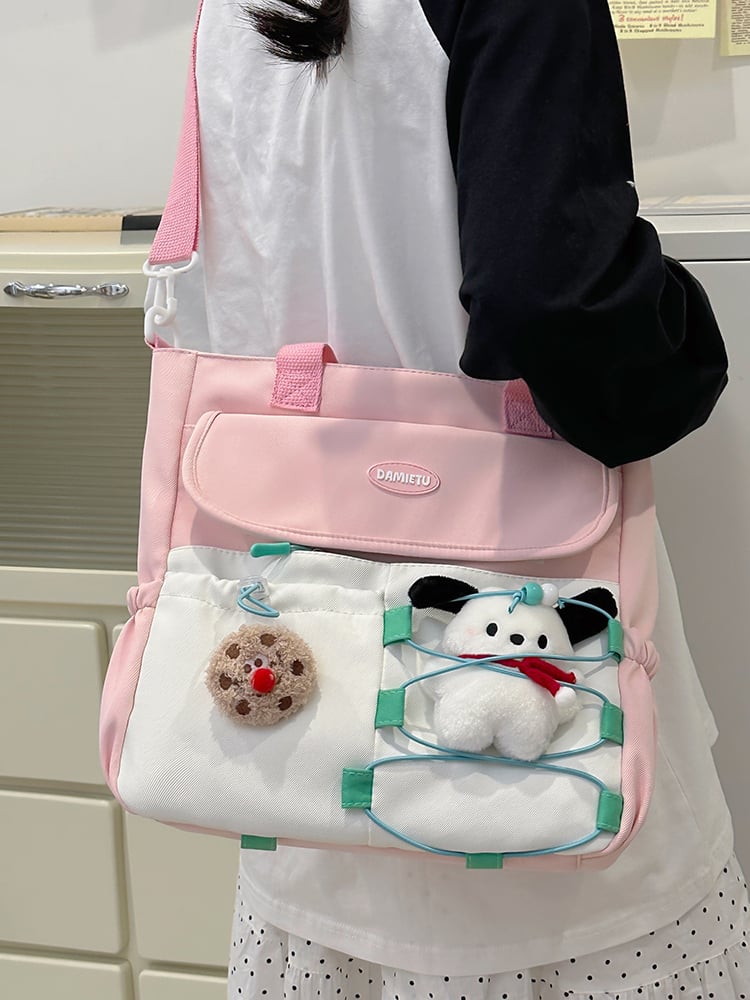Girls Flap Shoulder Bag with Plush Charm