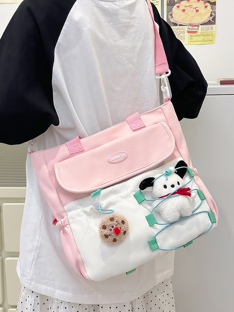 Girls Flap Shoulder Bag with Plush Charm