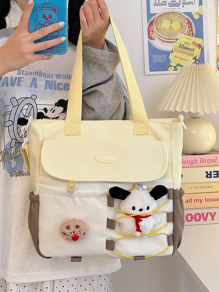 Girls Flap Shoulder Bag with Plush Charm