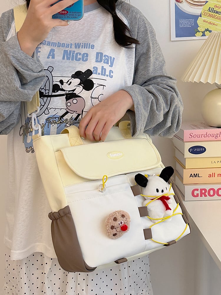 Girls Flap Shoulder Bag with Plush Charm