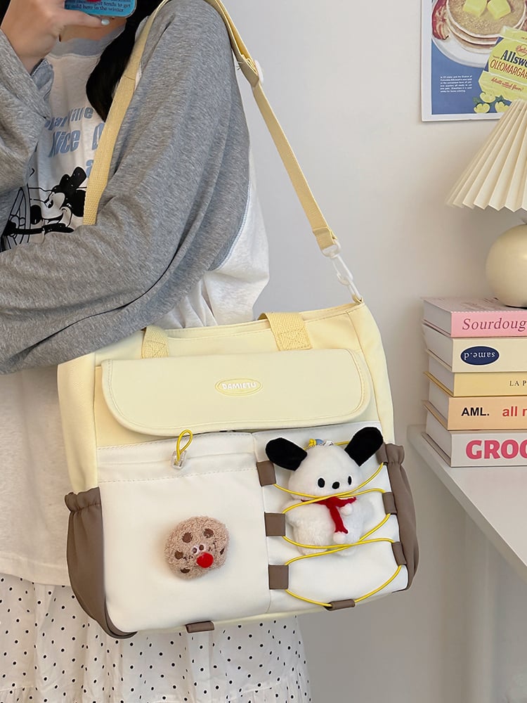 Girls Flap Shoulder Bag with Plush Charm