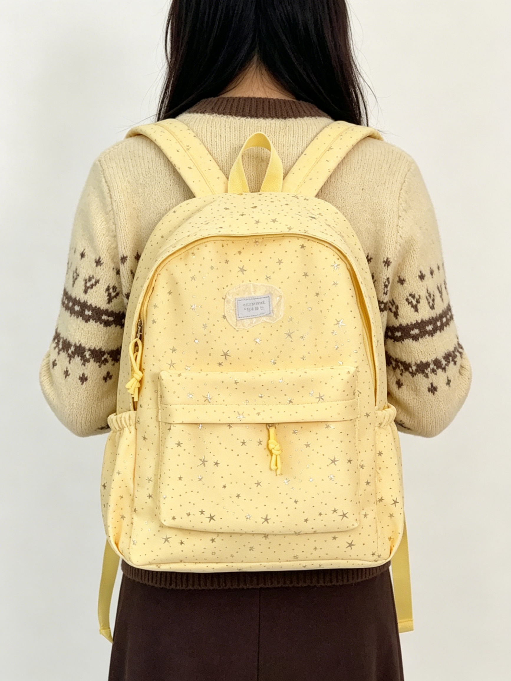 Girls Star Print Backpack with Side Pocket