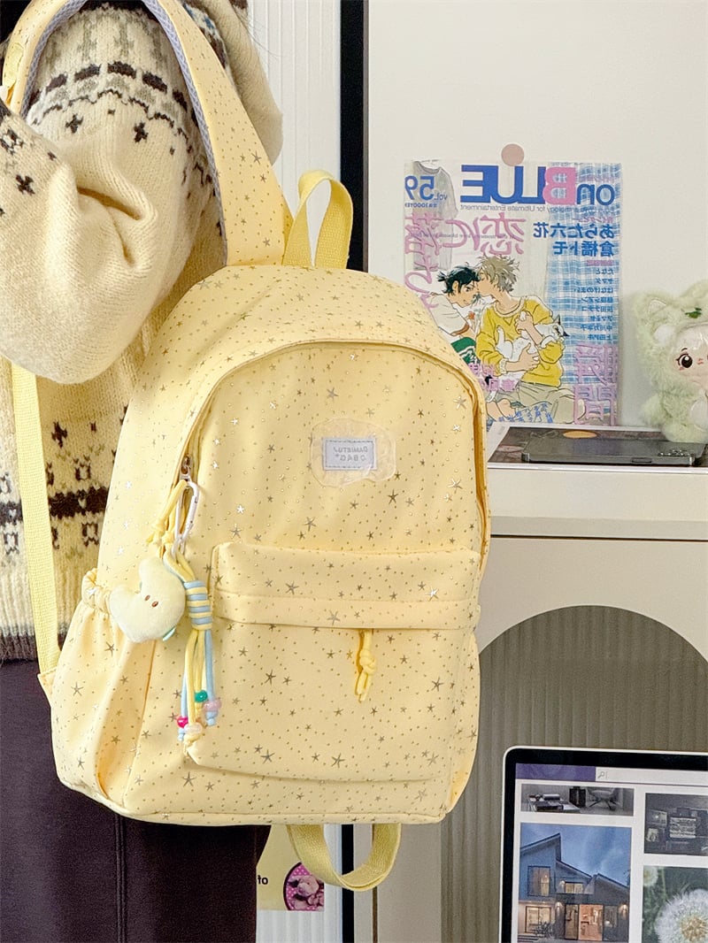 Girls Star Print Backpack with Side Pocket