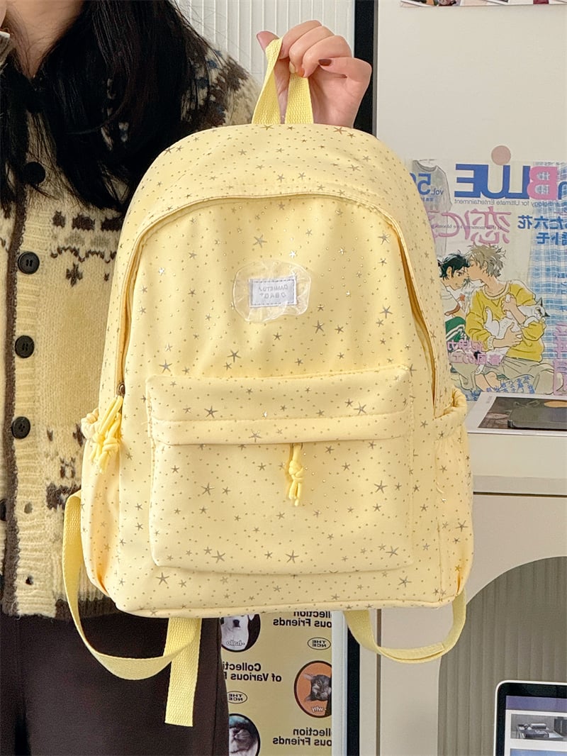 Girls Star Print Backpack with Side Pocket