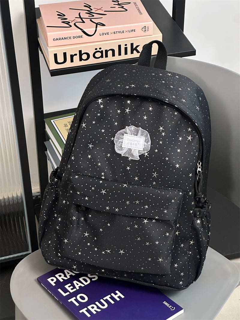 Girls Star Print Backpack with Side Pocket