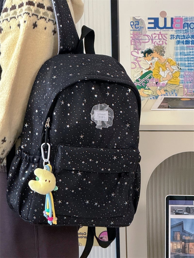 Girls Star Print Backpack with Side Pocket