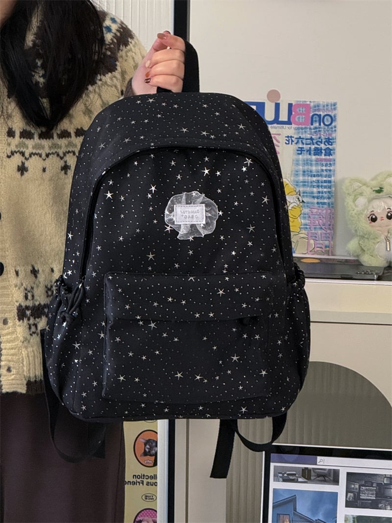 Girls Star Print Backpack with Side Pocket