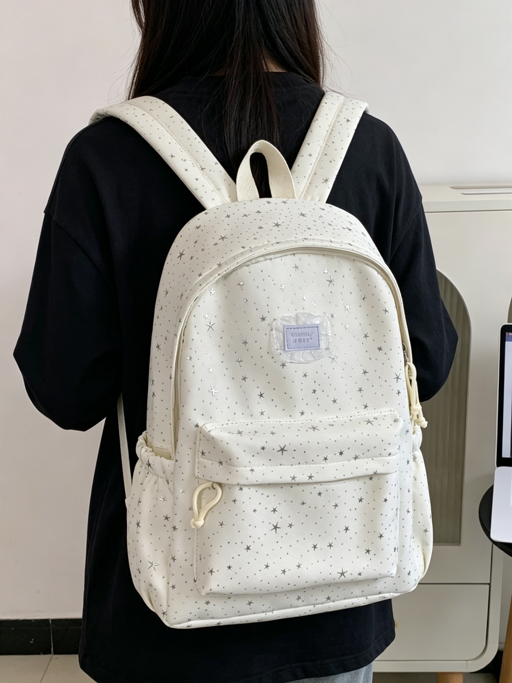 Girls Star Foil Print Backpack with Zip Pocket