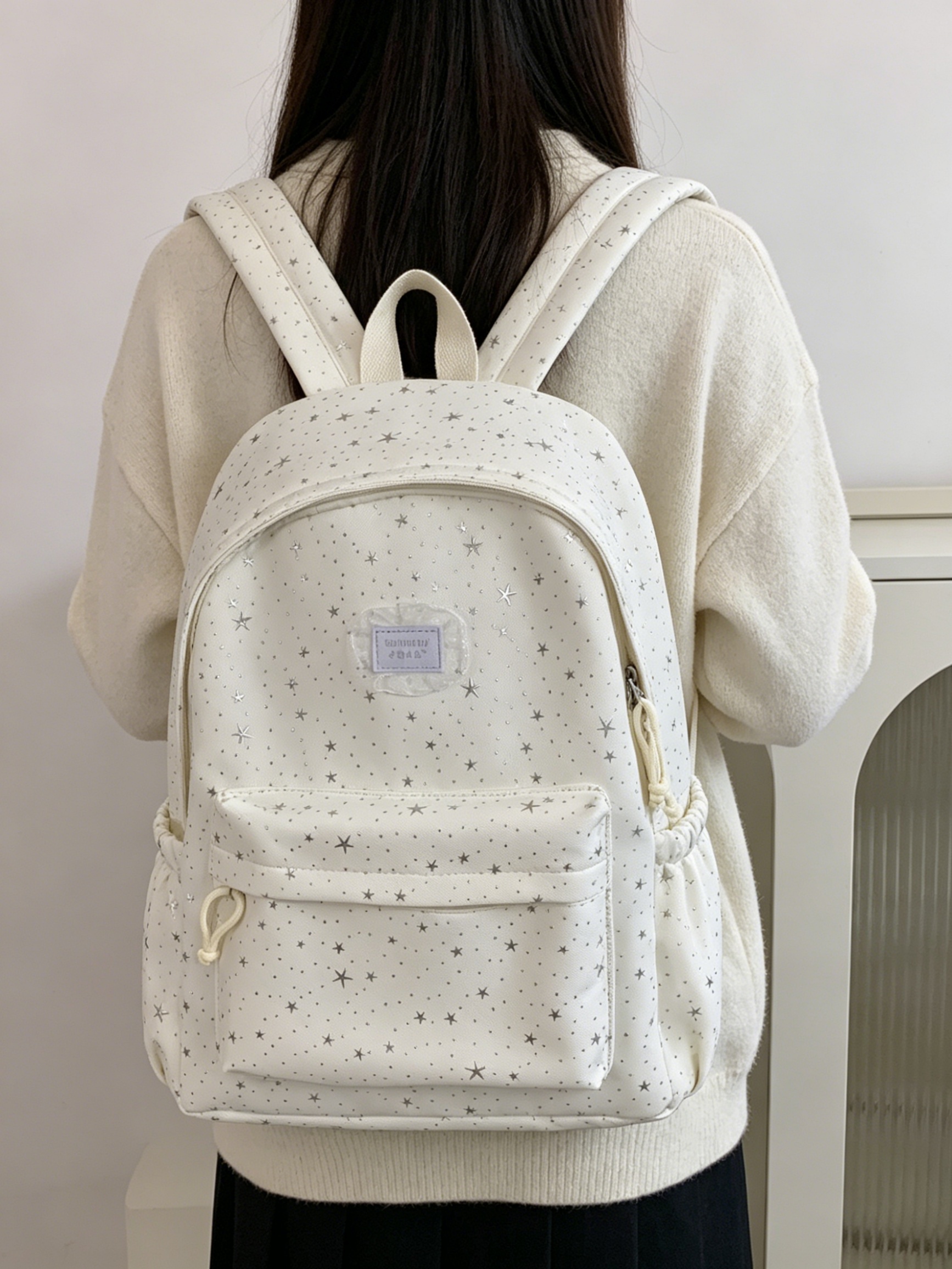 Girls Star Foil Print Backpack with Zip Pocket